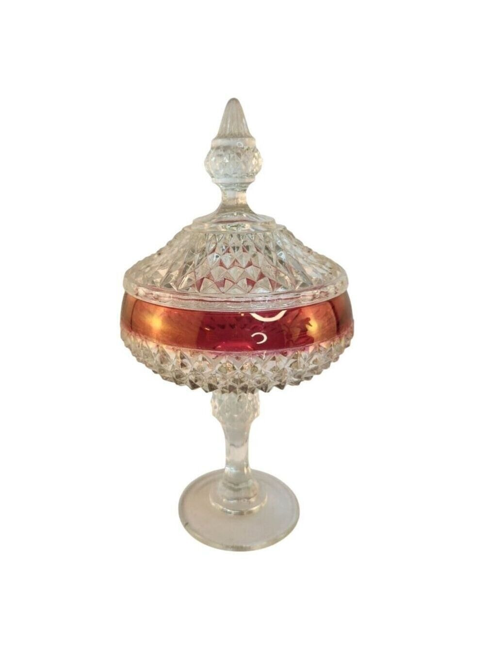 Vintage, Red Ruby Flash, Indiana Glass, Diamond Point, Compote with Lid,